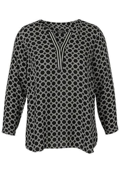 VIA APPIA DUE Tunika mit Grafikprint und Ziertape am V-Cut - schwarz gemustert sheego