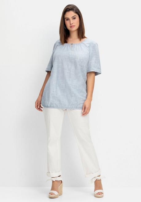 Sheego Tunika Mit Gummibund, In Leinenoptik - Blau Sheego