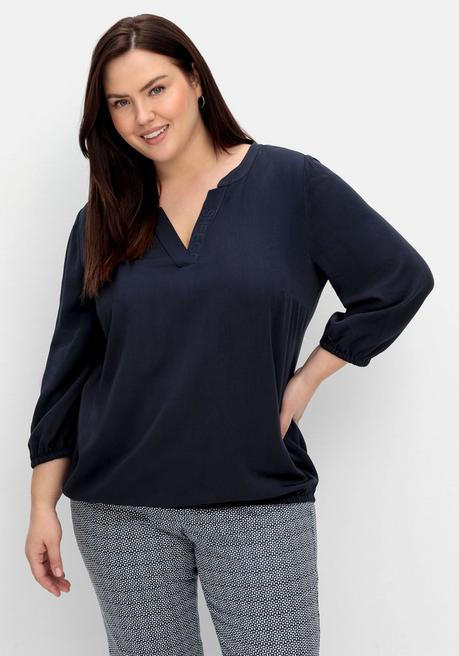 sheego Tunika mit Gummizugbund an 3/4-Arm und Saum - nachtblau sheego