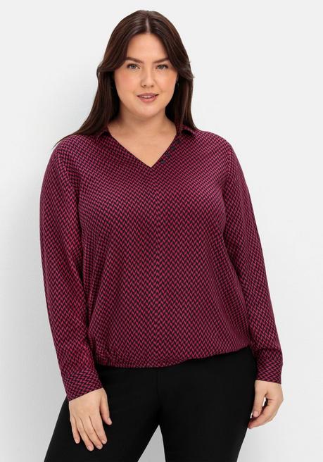 sheego Tunika mit Hemdblusenkragen und Minimalprint - weinrot gemustert sheego