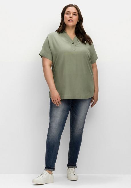 Sheego Tunika Mit Hemdkragen Und V-Ausschnitt - Hellkhaki Sheego