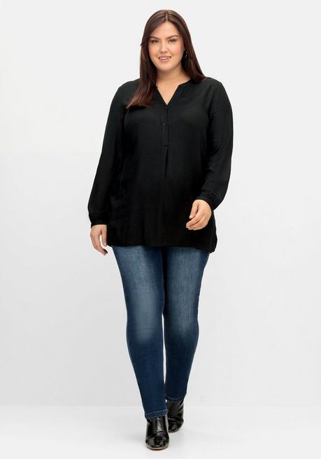 Sheego Tunika Mit Knopfleiste, In Strukturierter Optik - Schwarz Sheego