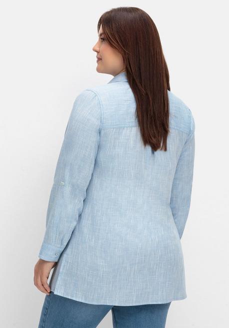 Sheego Tunika Mit Krempelärmeln, In Leinenoptik - Blau Sheego