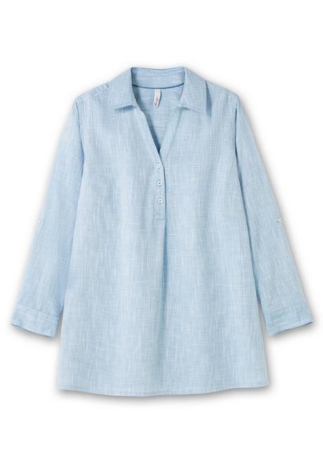 Sheego Tunika Mit Krempelärmeln, In Leinenoptik - Blau Sheego