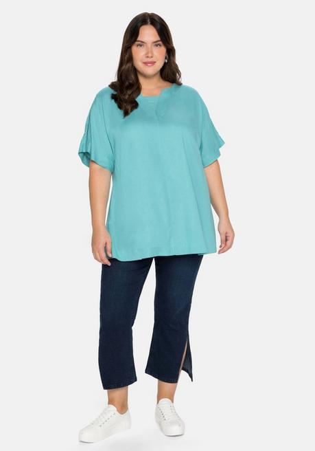 Sheego Tunika Mit Lochmuster, Leicht Ausgestellt - Aqua Sheego