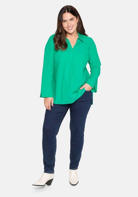 Sheego Tunika Mit Lochmuster Und Blusenkragen - Blattgrün Sheego
