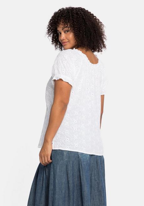 Sheego By Joe Browns Tunika Mit Lochstickerei Und Rüschen - Weiß Sheego