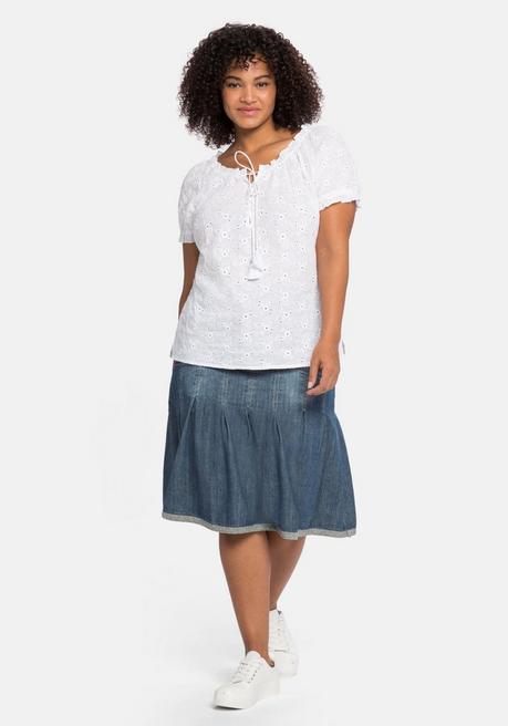 Sheego By Joe Browns Tunika Mit Lochstickerei Und Rüschen - Weiß Sheego