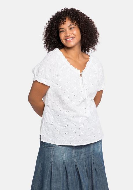 sheego by Joe Browns Tunika mit Lochstickerei und Rüschen - weiß sheego