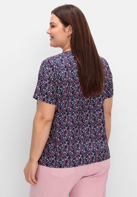 Sheego Tunika Mit Minimalprint Und Kurzen Ärmeln - Marine Gemustert Sheego