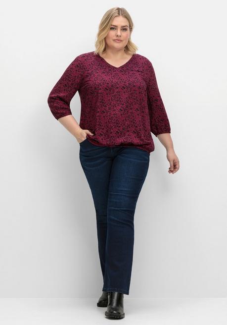 Sheego Tunika Mit Minimalprint Und Saum-Gummizug - Beere Gemustert Sheego