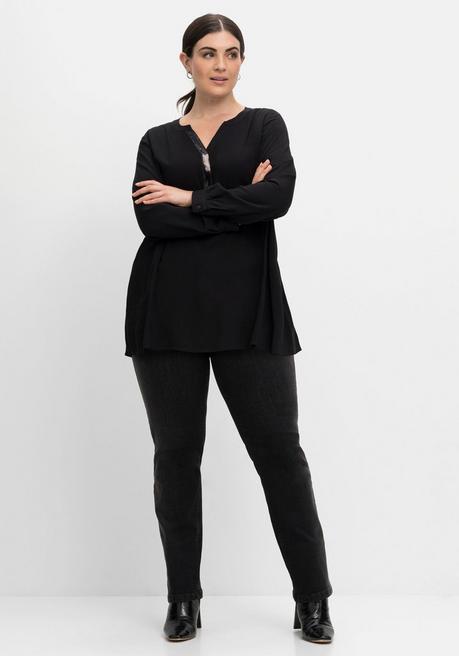 Sheego Tunika Mit Pailletten Am V-Ausschnitt - Schwarz Sheego