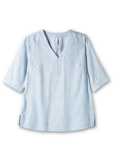 Sheego Tunika Mit Reißverschluss Am V-Ausschnitt - Blau Sheego