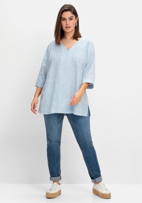 Sheego Tunika Mit Reißverschluss Am V-Ausschnitt - Blau Sheego