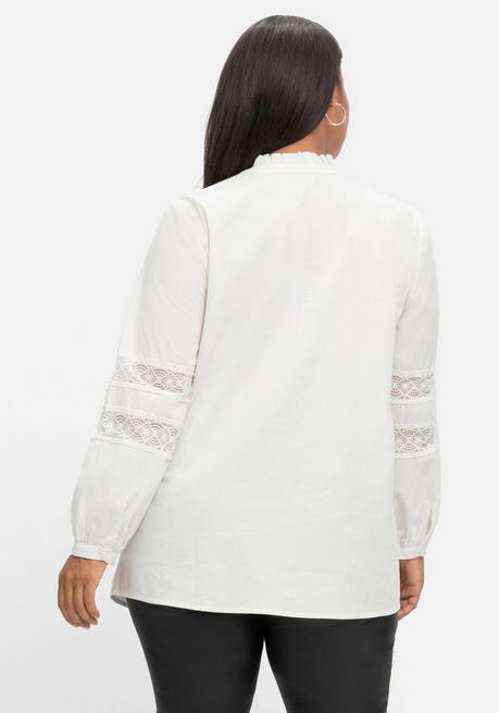 Sheego By Joe Browns Tunika Mit Spitzen, Rüsche Und Knopfleiste, A-Linie - Weiß Sheego