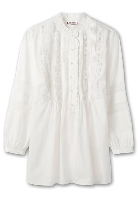 Sheego By Joe Browns Tunika Mit Spitzen, Rüsche Und Knopfleiste, A-Linie - Weiß Sheego