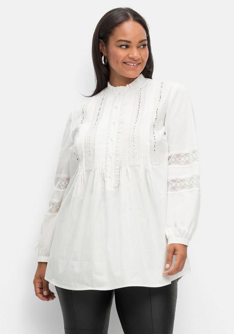 sheego by Joe Browns Tunika mit Spitzen, Rüsche und Knopfleiste, A-Linie - weiß sheego