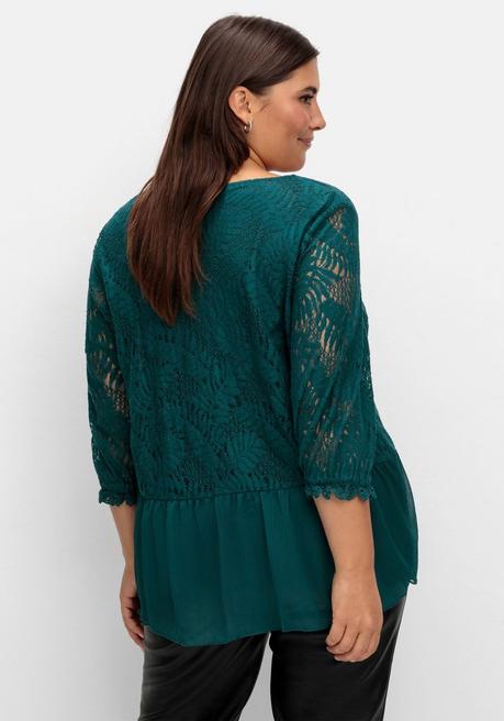 Sheego X Fair Lady Tunika Mit Spitzenoberteil Und Chiffonsaum - Petrol Sheego