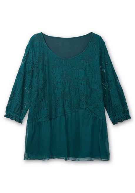 Sheego X Fair Lady Tunika Mit Spitzenoberteil Und Chiffonsaum - Petrol Sheego