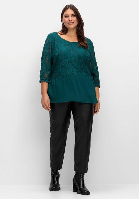 Sheego X Fair Lady Tunika Mit Spitzenoberteil Und Chiffonsaum - Petrol Sheego