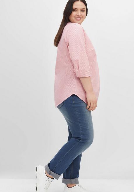 Sheego Tunika Mit Streifen Und 3/4-Arm, In Leichter Qualität - Mohnrot-weiß Sheego