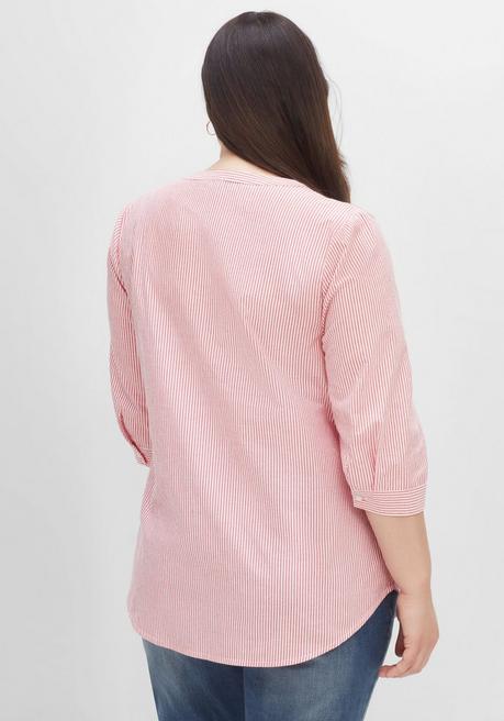 Sheego Tunika Mit Streifen Und 3/4-Arm, In Leichter Qualität - Mohnrot-weiß Sheego