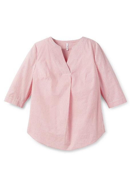 Sheego Tunika Mit Streifen Und 3/4-Arm, In Leichter Qualität - Mohnrot-weiß Sheego