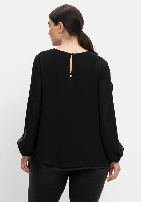 Sheego Tunika Mit Transparenter Spitze Am Ärmel - Schwarz Sheego