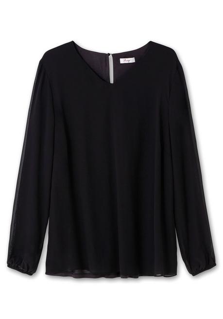 Sheego Tunika Mit Transparenter Spitze Am Ärmel - Schwarz Sheego