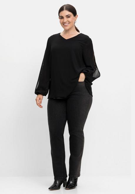 Sheego Tunika Mit Transparenter Spitze Am Ärmel - Schwarz Sheego