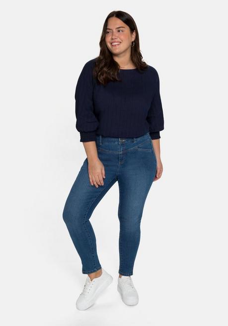 Sheego Tunika Mit U-Boot-Ausschnitt, In Strukturqualität - Marine Sheego