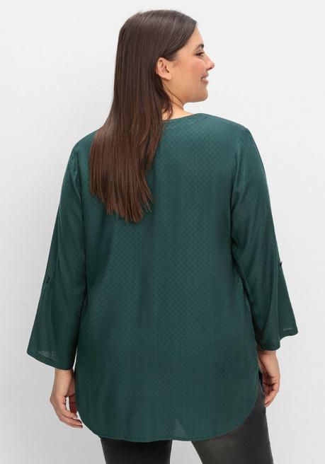 Sheego Tunika Mit V-Ausschnitt, In Strukturierter Optik - Tiefgrün Sheego