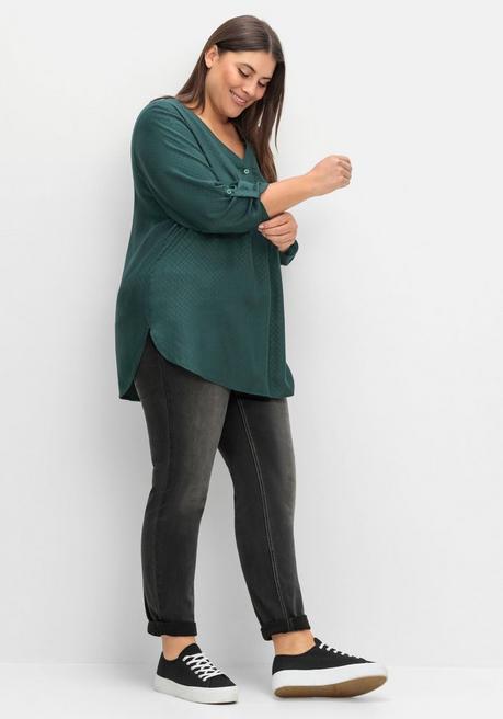Sheego Tunika Mit V-Ausschnitt, In Strukturierter Optik - Tiefgrün Sheego