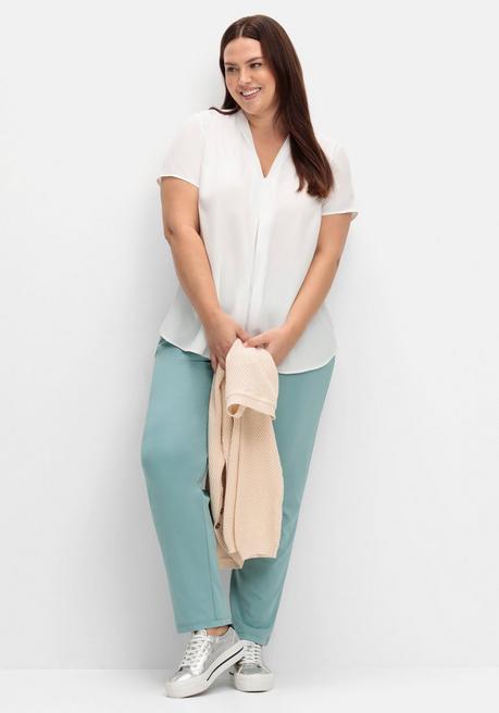 Sheego Tunika Mit V-Ausschnitt Und Faltendetail Vorn - Weiß Sheego