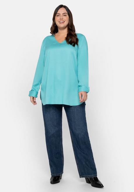 Sheego Tunika Mit V-Ausschnitt Und Gerundetem Saum - Aqua Sheego