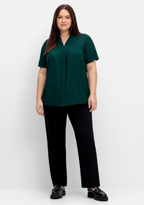 Sheego Tunika Mit V-Ausschnitt Und Stehkragen - Tiefgrün Sheego