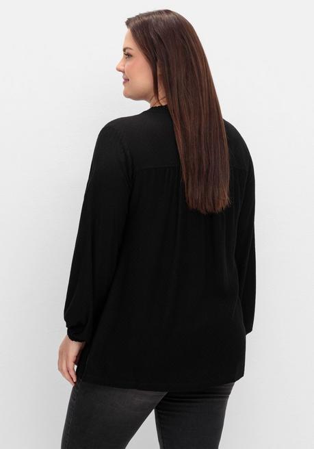 Sheego Tunika Mit V-Schlitz, Rüsche Und Bindeband - Schwarz Sheego