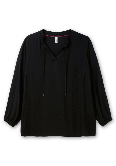 Sheego Tunika Mit V-Schlitz, Rüsche Und Bindeband - Schwarz Sheego