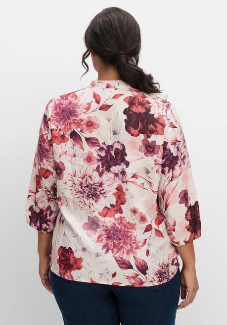 Sheego Tunika Mit Volant Am Ausschnitt Und Blütenprint - Beere Gemustert Sheego