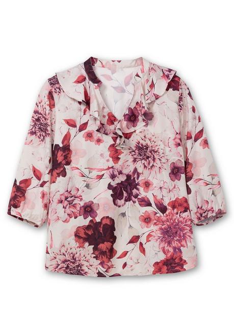 Sheego Tunika Mit Volant Am Ausschnitt Und Blütenprint - Beere Gemustert Sheego