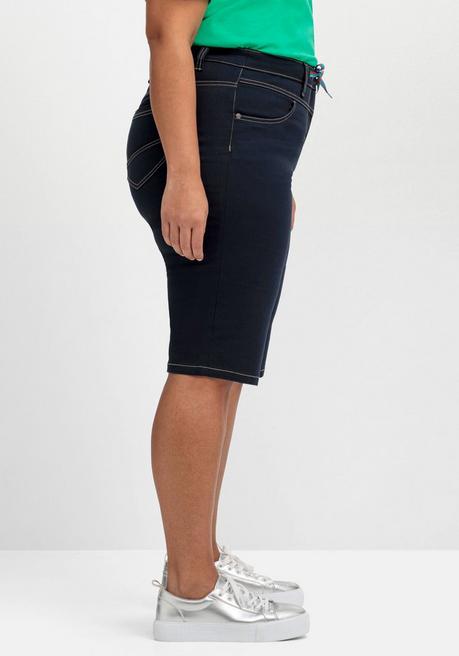 Sheego Twill-Bermudas Mit Kontrastfarbenem Bindebändchen - Nachtblau Sheego