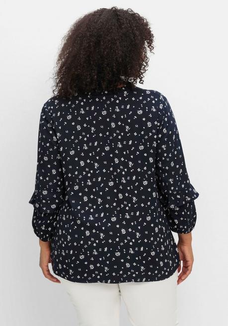 Sheego By Joe Browns Twill-Bluse Mit Floralem Druck Und Rüschendetails - Dunkelblau Gemustert Sheego