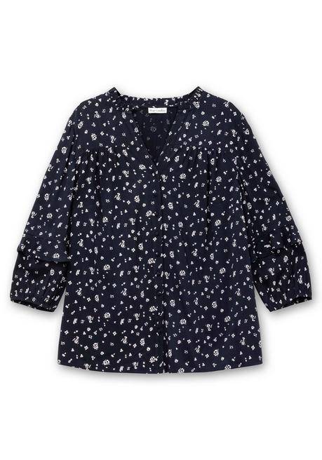 Sheego By Joe Browns Twill-Bluse Mit Floralem Druck Und Rüschendetails - Dunkelblau Gemustert Sheego