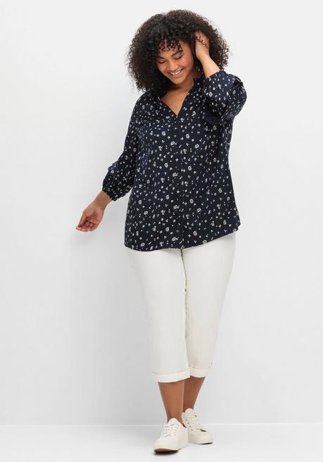 Sheego By Joe Browns Twill-Bluse Mit Floralem Druck Und Rüschendetails - Dunkelblau Gemustert Sheego