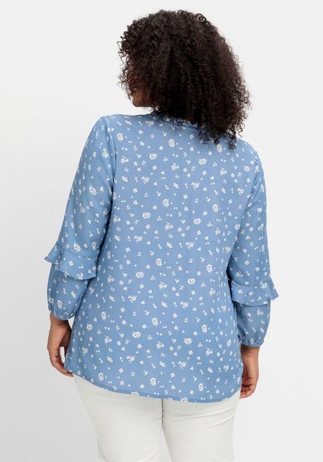 Sheego By Joe Browns Twill-Bluse Mit Floralem Druck Und Rüschendetails - Blau Gemustert Sheego