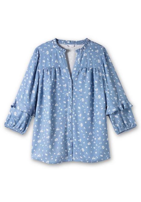 Sheego By Joe Browns Twill-Bluse Mit Floralem Druck Und Rüschendetails - Blau Gemustert Sheego
