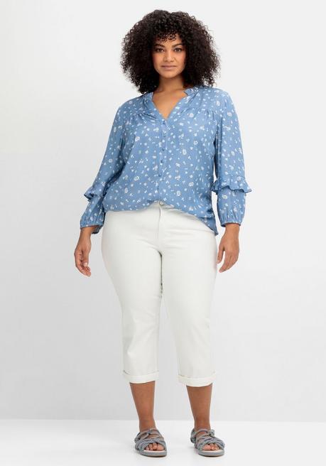Sheego By Joe Browns Twill-Bluse Mit Floralem Druck Und Rüschendetails - Blau Gemustert Sheego
