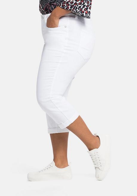 Sheego By Joe Browns Twill-Caprihose Mit Fixiertem Umschlag Am Bein - Weiß Sheego