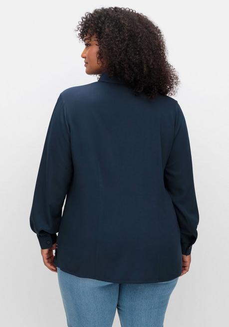 Sheego Twillbluse Mit Wordingprint Am Ärmelsaum - Nachtblau Sheego