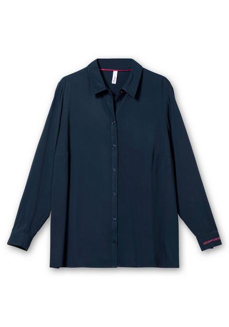 Sheego Twillbluse Mit Wordingprint Am Ärmelsaum - Nachtblau Sheego